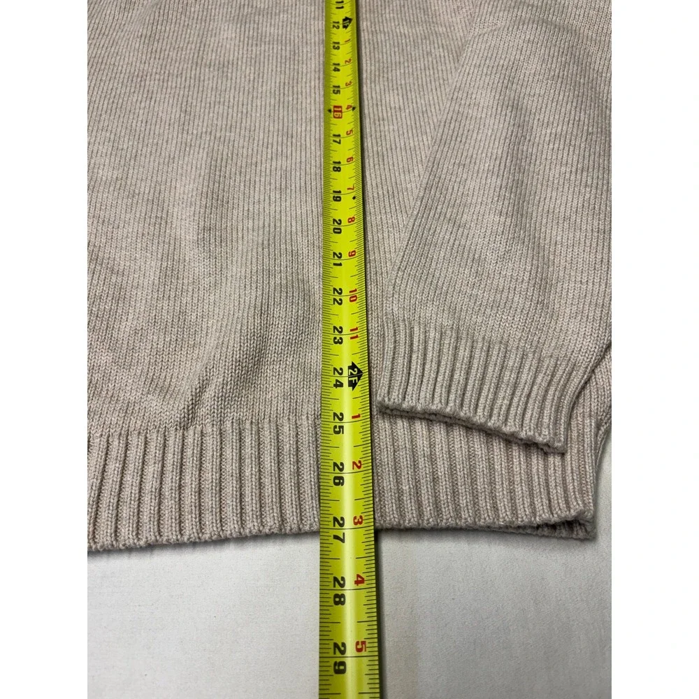 LL Bean Mens V-Neck Sweater‎ Large Beige Oatmeal 100% Cotton Knit Pullover FW82